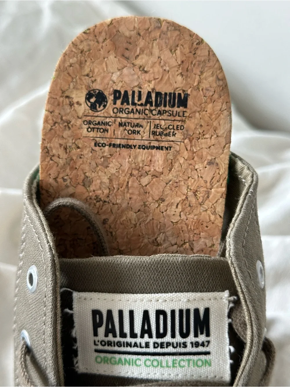 Palladium Taupe Green-Stitch Canvas High-Top Boots